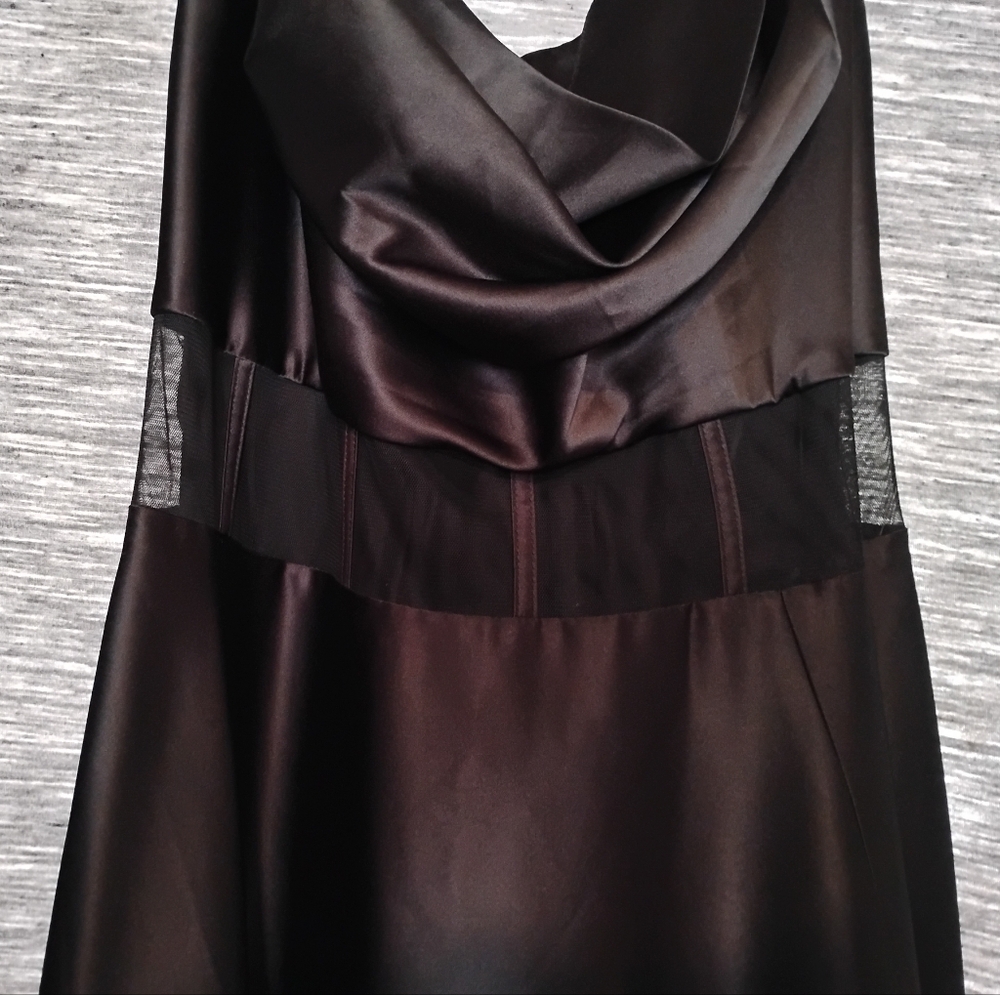 Next/Up Elegant Black Spaghetti Strap Satin Dress